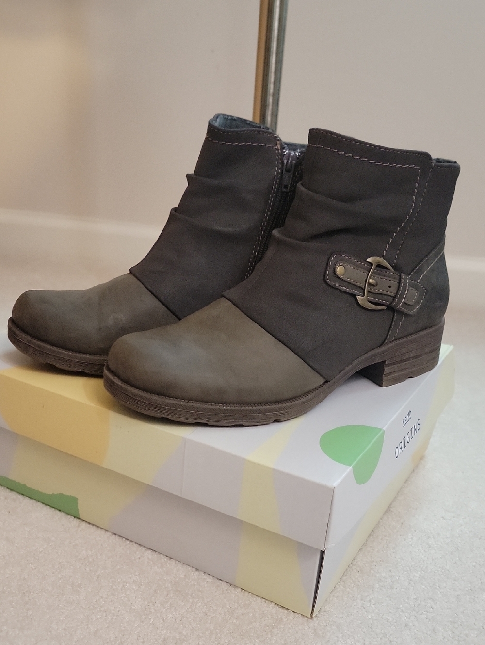 Origins - Women’s Ankle Boots - Gray Casual Zip & Buckle Bootie